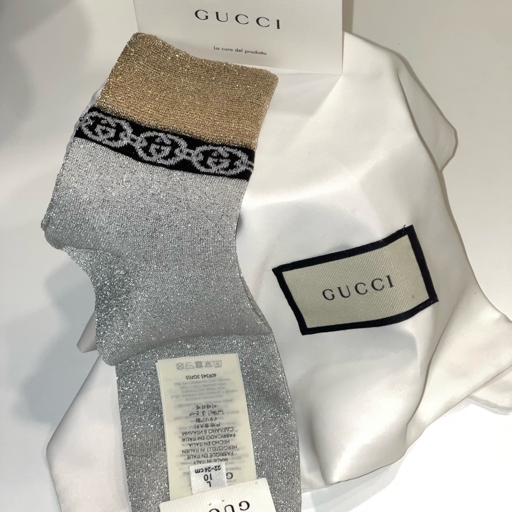 NWT Gucci Authentic Metallic Interlocking Socks Large - Picture 7 of 11